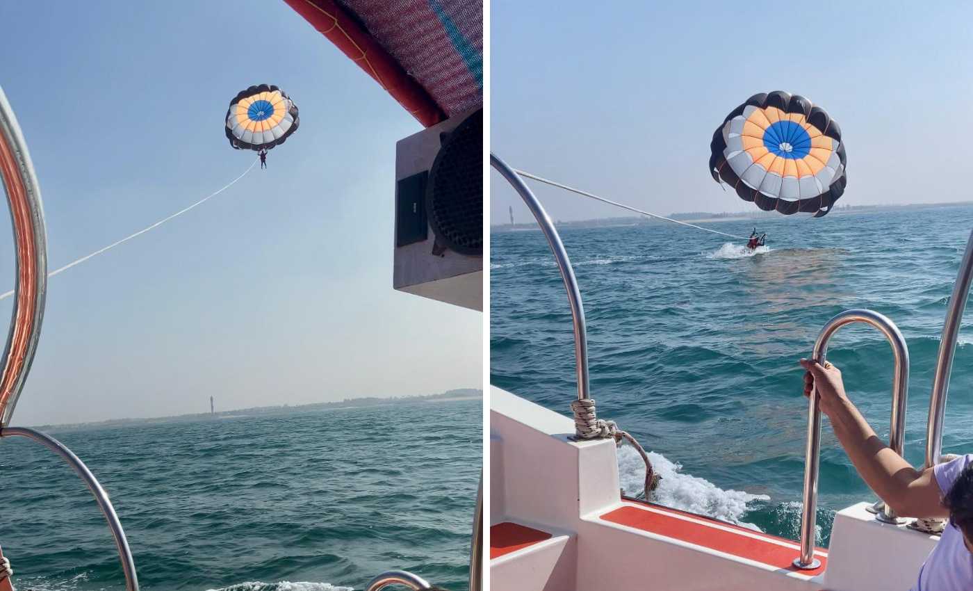 Parasailing at shivrajpur beach gujarat