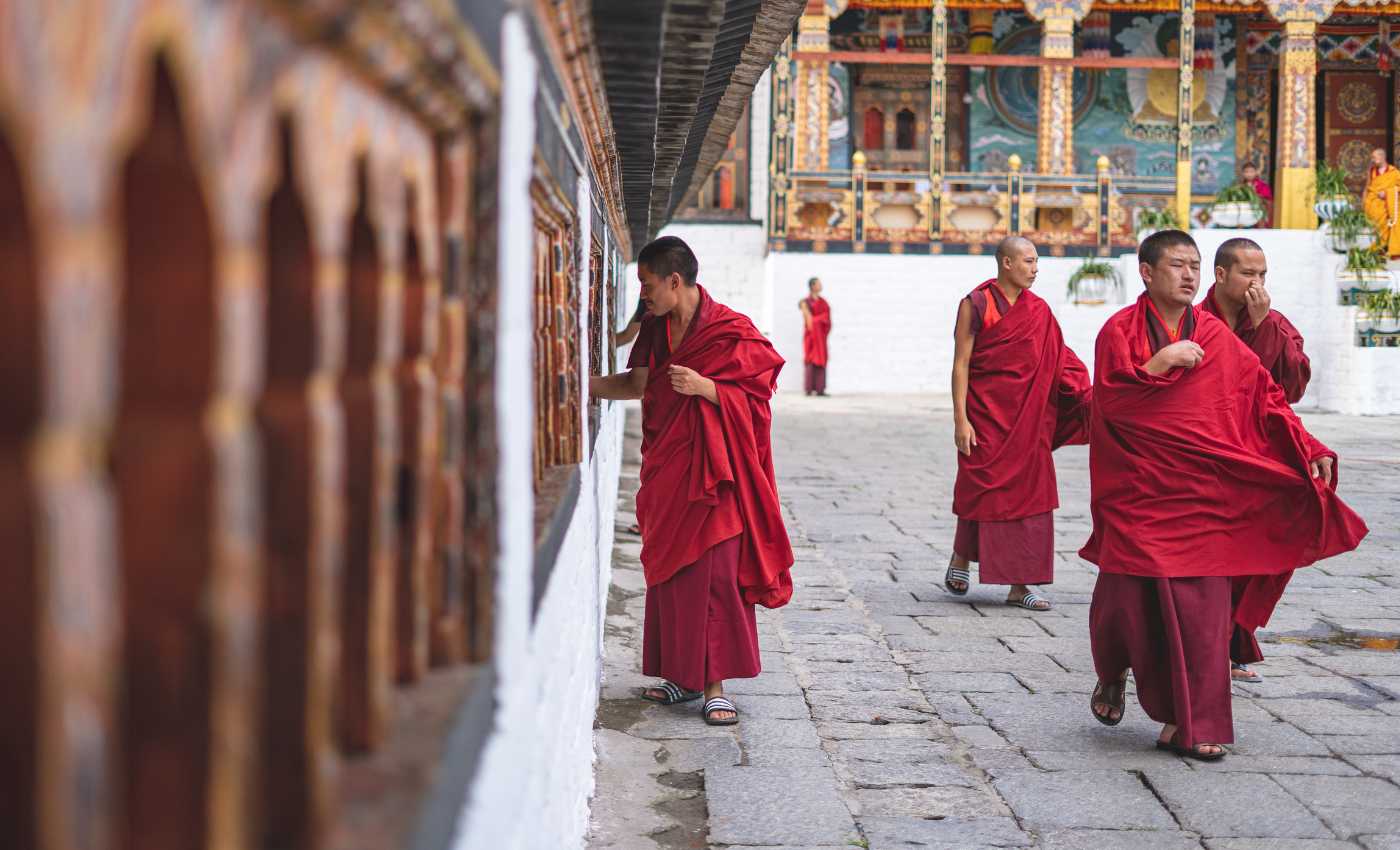 Monks Walking Near Temple Japan