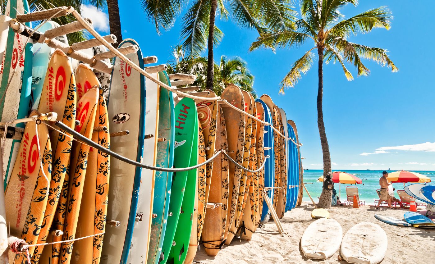 Surfboards at Waikiki Beach, Hawaii