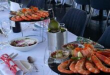 Seafood platter with prawns served on a plate