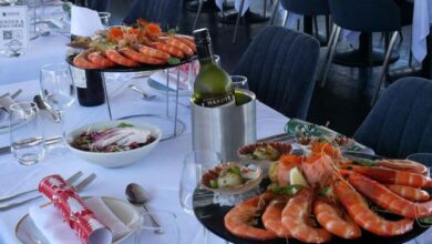 Seafood platter with prawns served on a plate