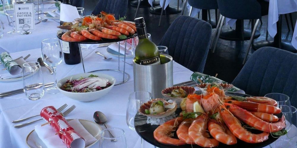 Seafood platter with prawns served on a plate